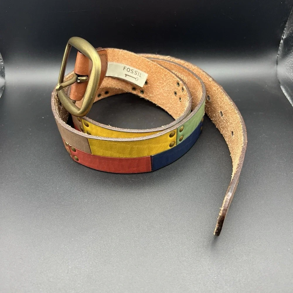 FOSSIL Multicolor Patchwork Leather Belt Women's BOHO ~ Size M 41